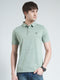 Men Green Stripe Collar Half Sleeve T-Shirt