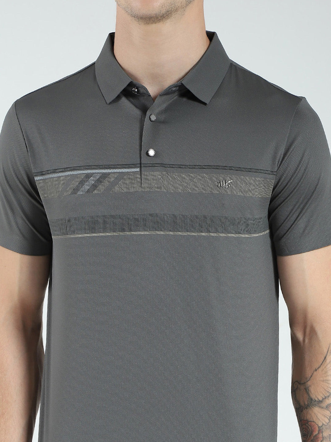 Men Charcoal Printed Collar Half Sleeve T-Shirt