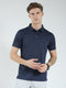 Men Navy Blue Solid Collar Half Sleeve T-Shirt
