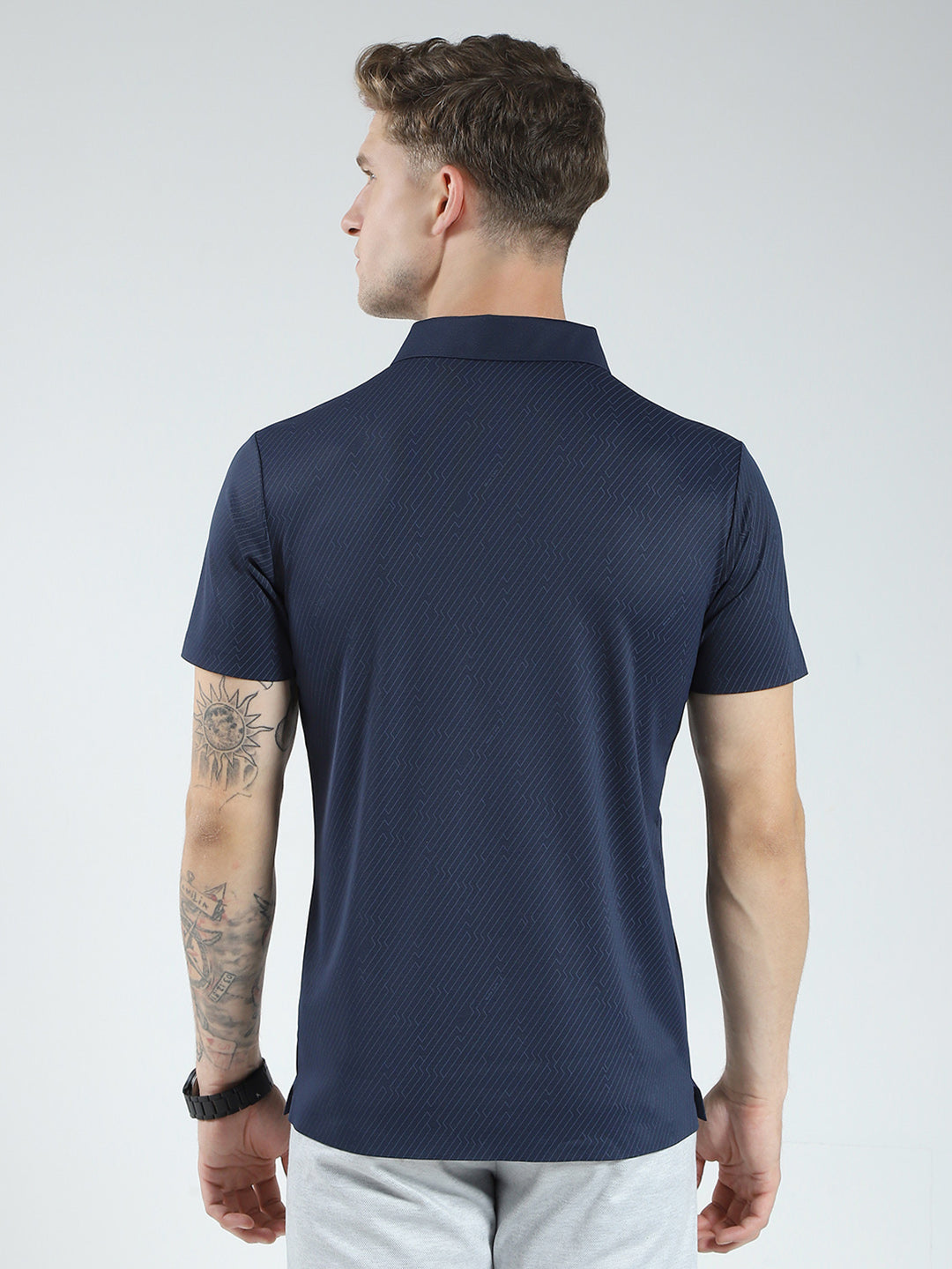 Men Navy Blue Solid Collar Half Sleeve T-Shirt