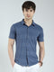 Men Blue Printed Collar Half Sleeve Shirt