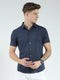 Men Navy Blue Printed Collar Half Sleeve Shirt