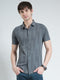 Men Charcoal Printed Collar Half Sleeve Shirt