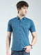 Men Teal Blue Solid Collar Half Sleeve Shirt