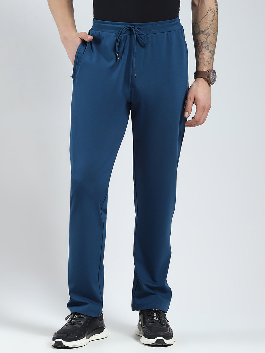 Men Blue Solid Regular Fit Lower