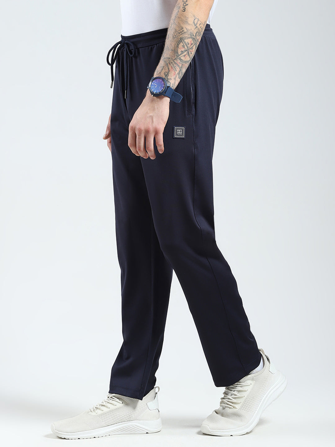 Men Navy Blue Solid Regular Fit Lower