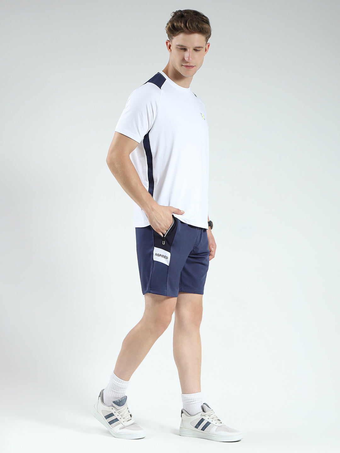 Men Blue Solid Round Neck Half Sleeve Bermuda Set