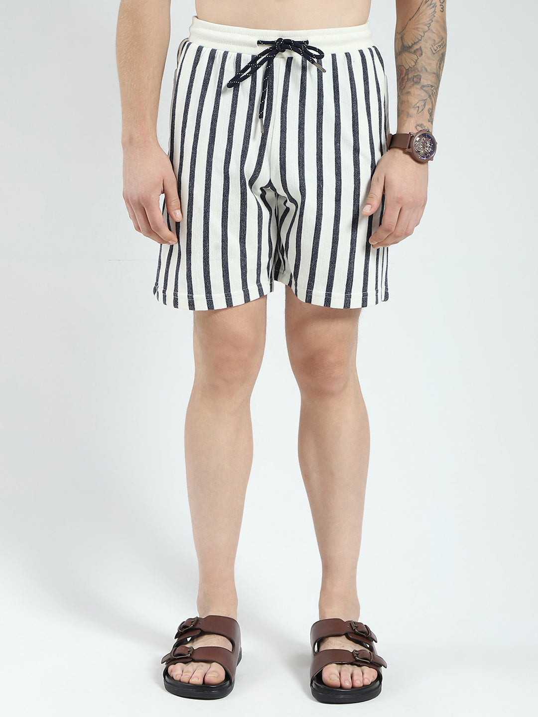 Men Off White Printed Collar Half Sleeve Bermuda Set