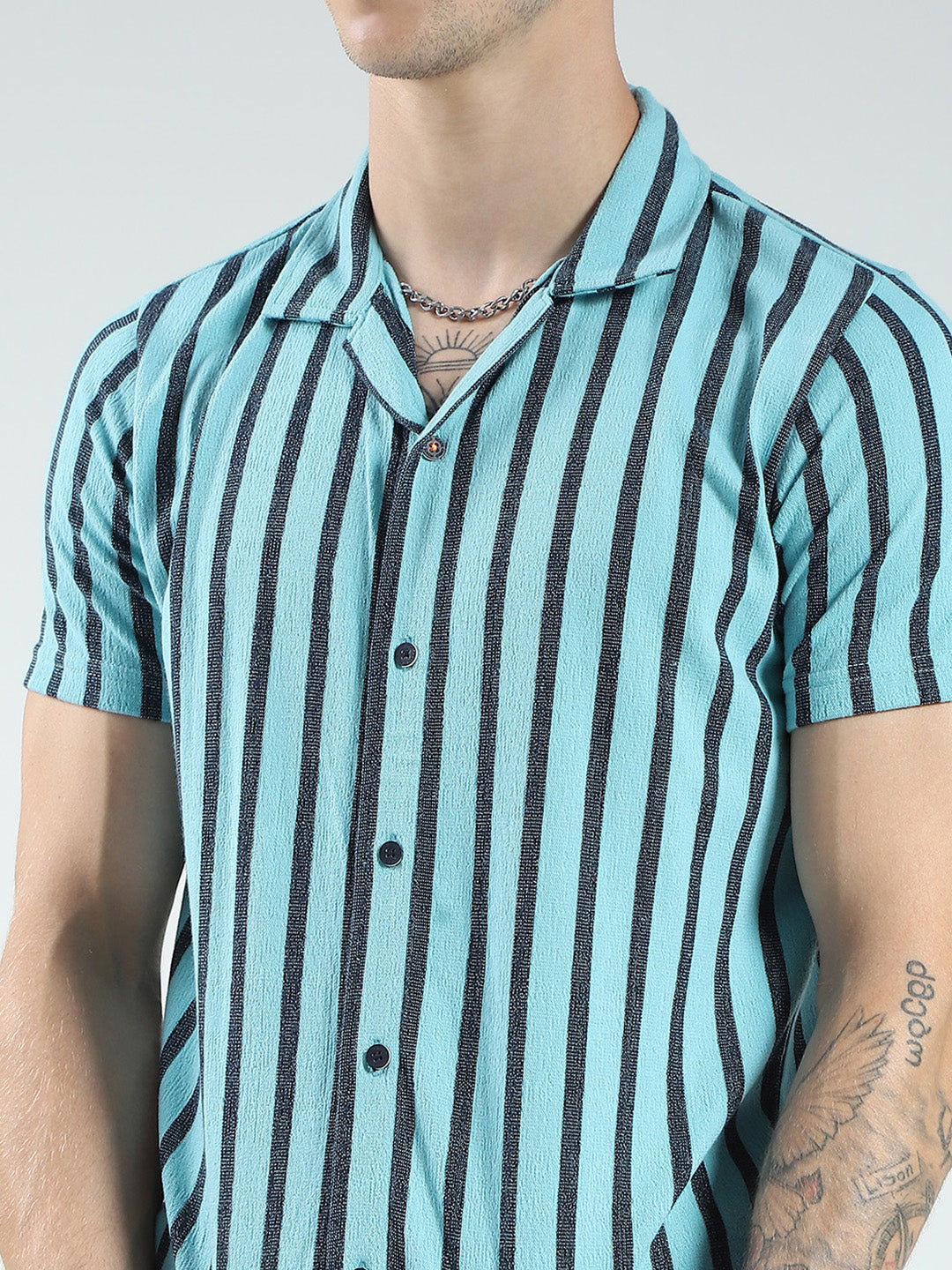 Men Blue Printed Collar Half Sleeve Bermuda Set