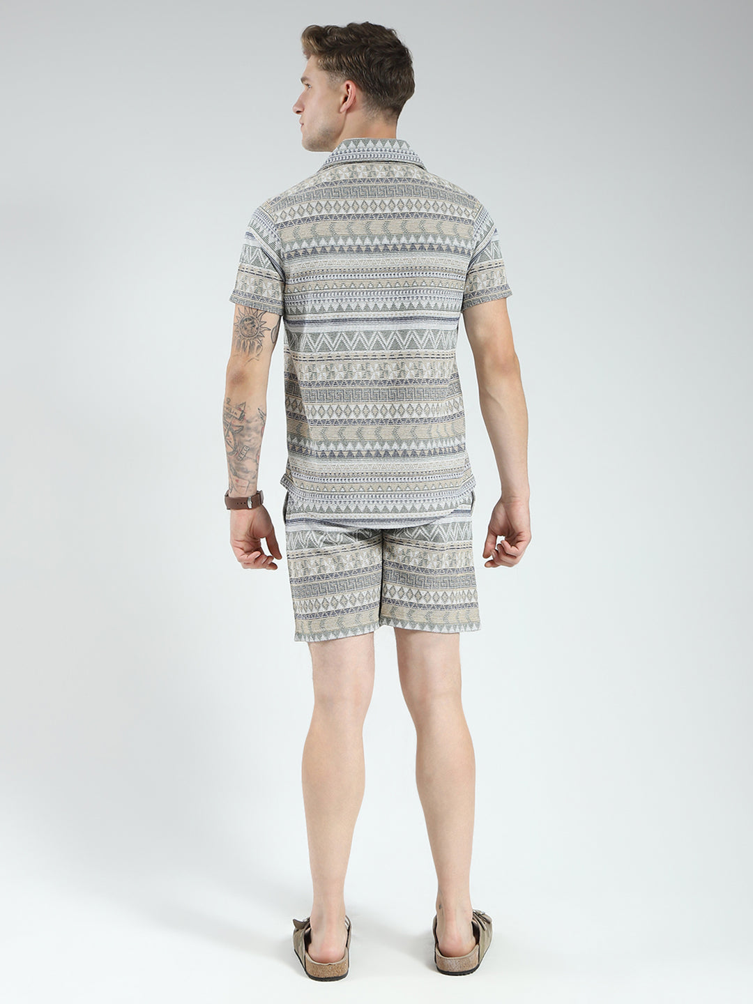 Men Green Printed Collar Half Sleeve Bermuda Set