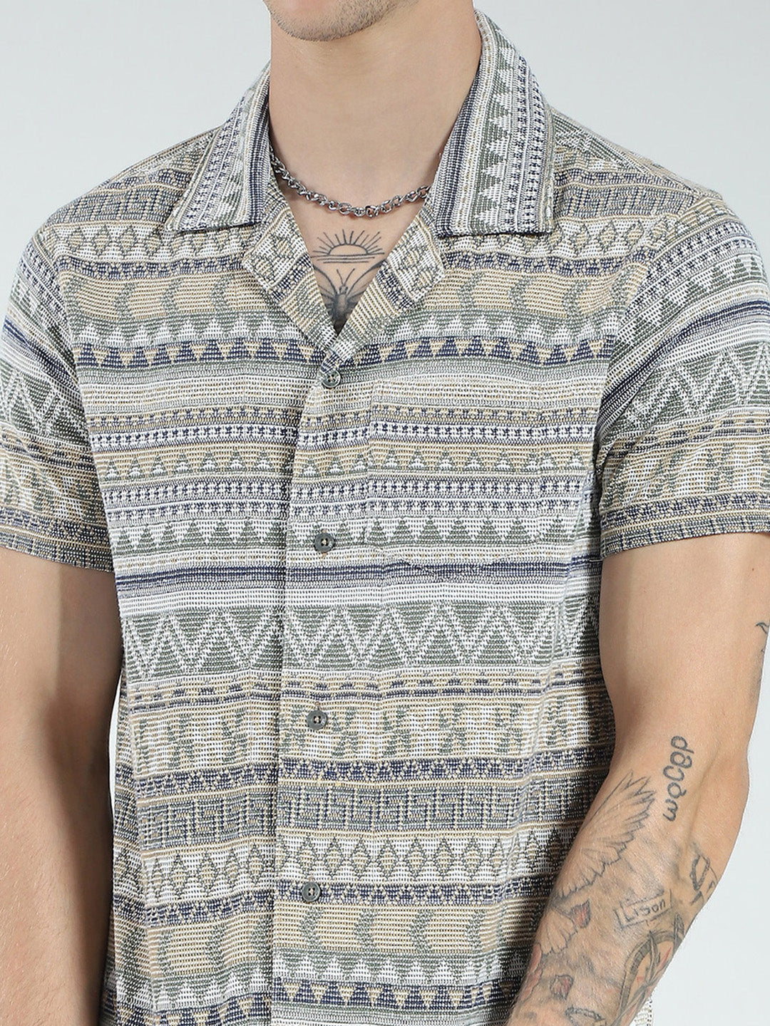 Men Green Printed Collar Half Sleeve Bermuda Set