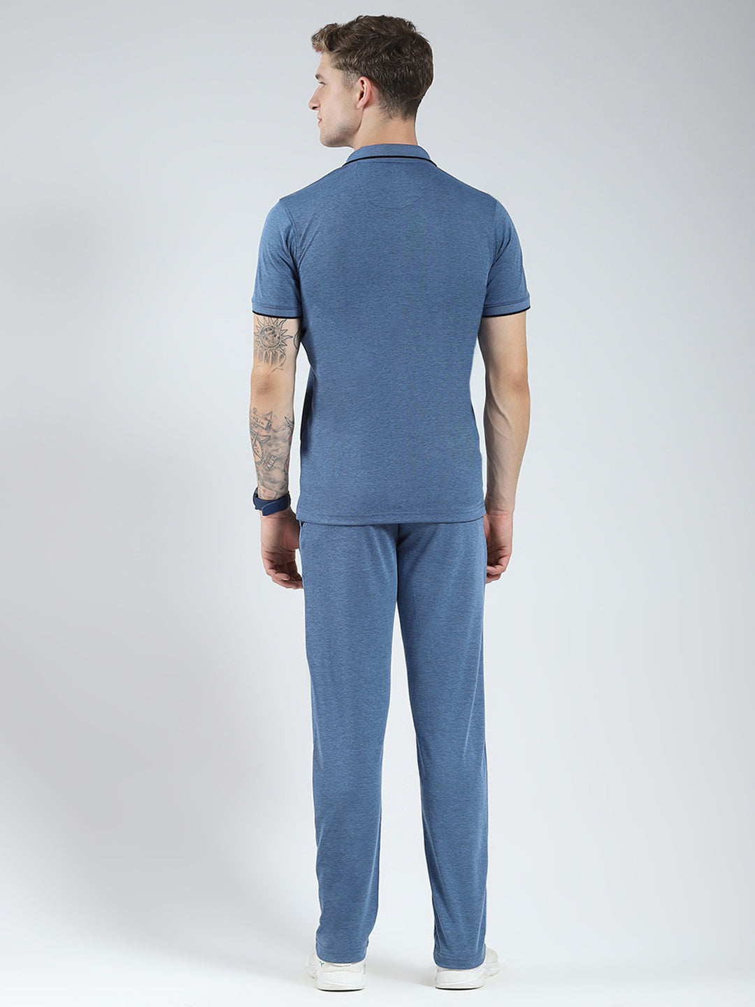 Men Blue Solid Collar Half Sleeve Lower Set