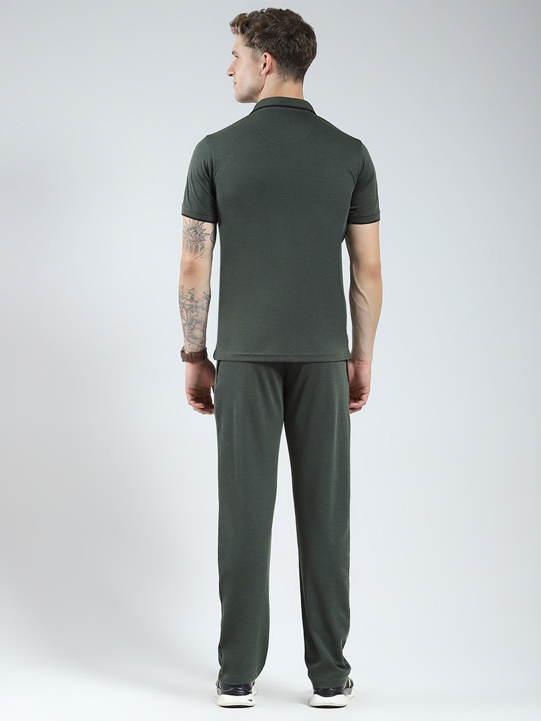 Men Green Solid Collar Half Sleeve Lower Set