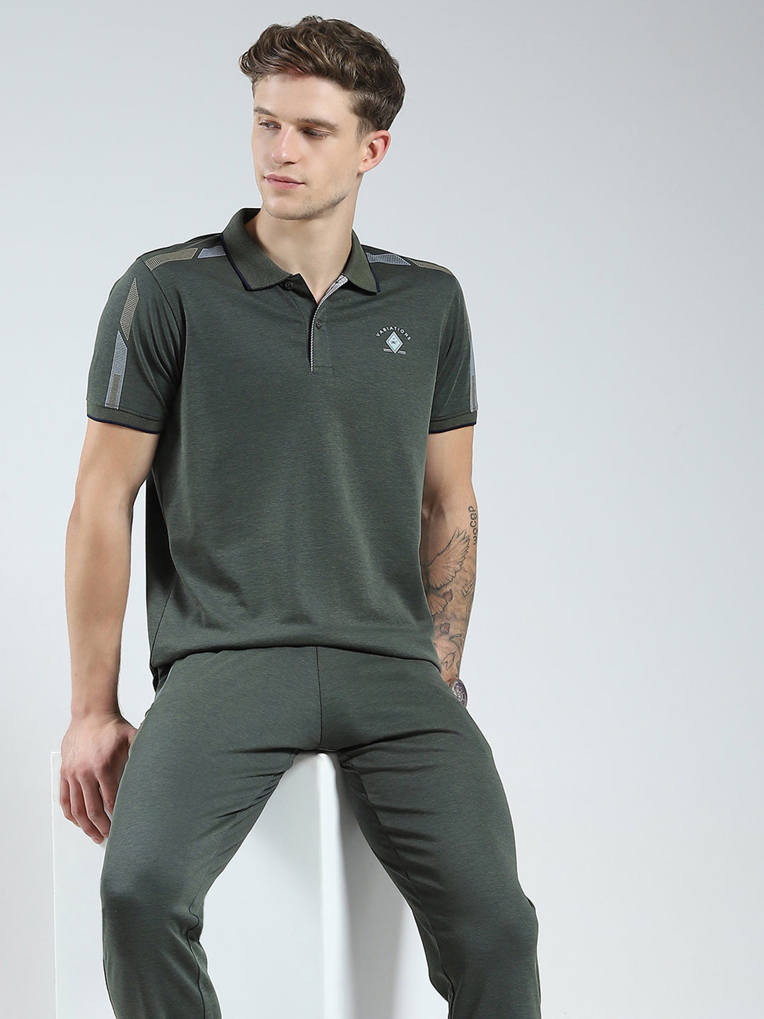 Men Green Solid Collar Half Sleeve Lower Set