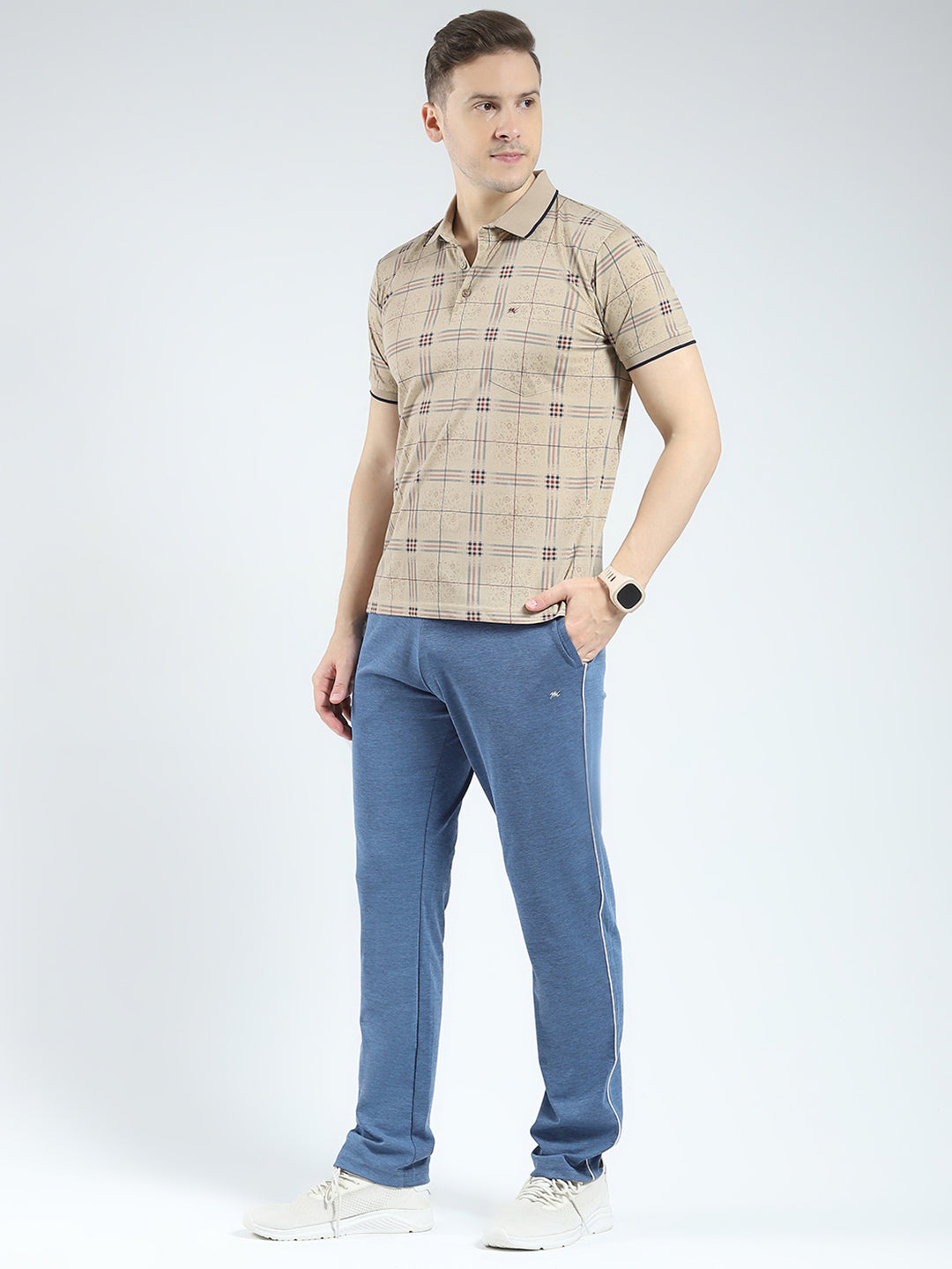 Men Brown Printed Collar Half Sleeve Lower Set