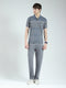 Men Grey Stripe Collar Half Sleeve Lower Set