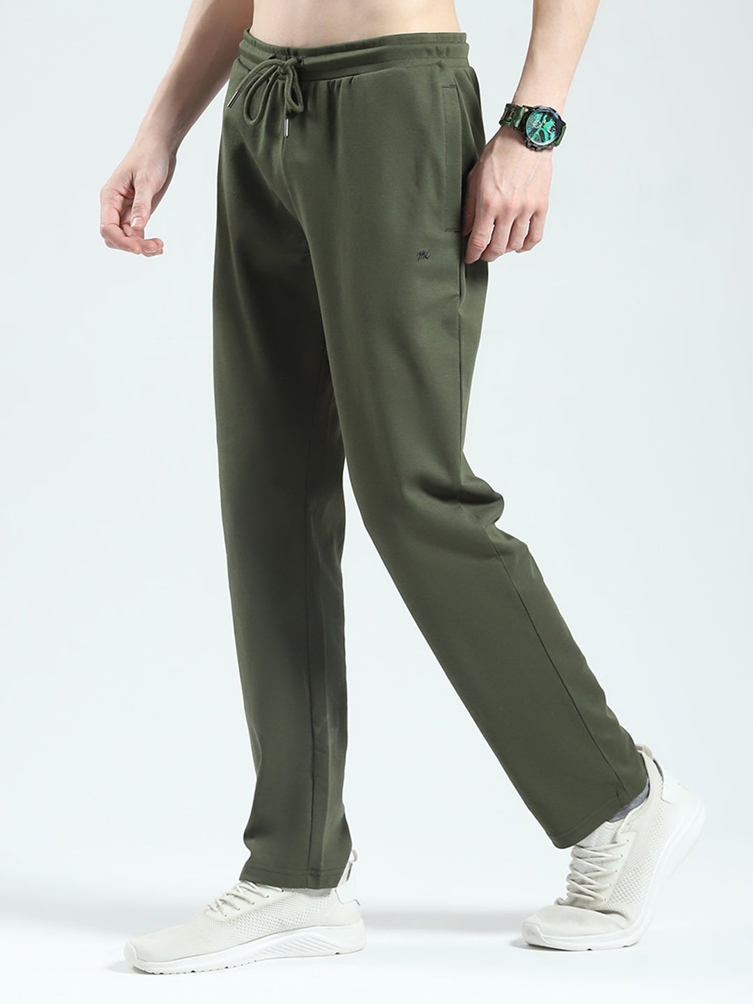 Men Olive Stripe Collar Half Sleeve Lower Set