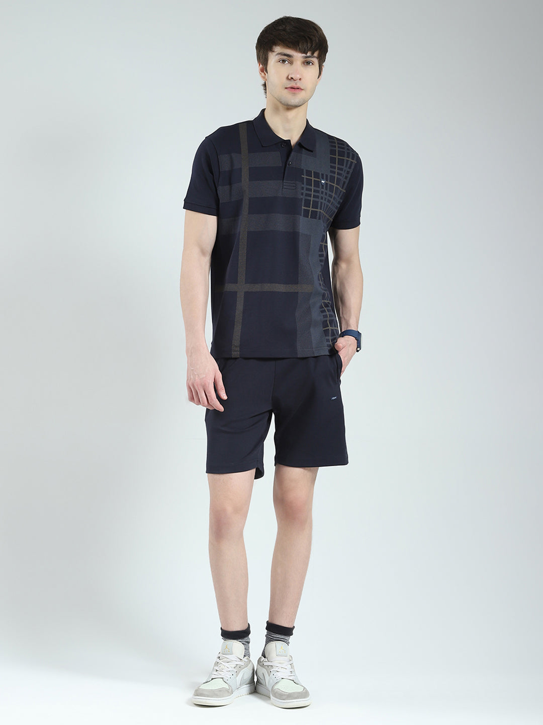 Men Navy Blue Printed Collar Half Sleeve 3 Pc Combo Set