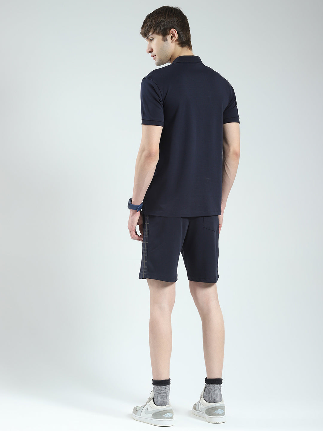 Men Navy Blue Printed Collar Half Sleeve 3 Pc Combo Set