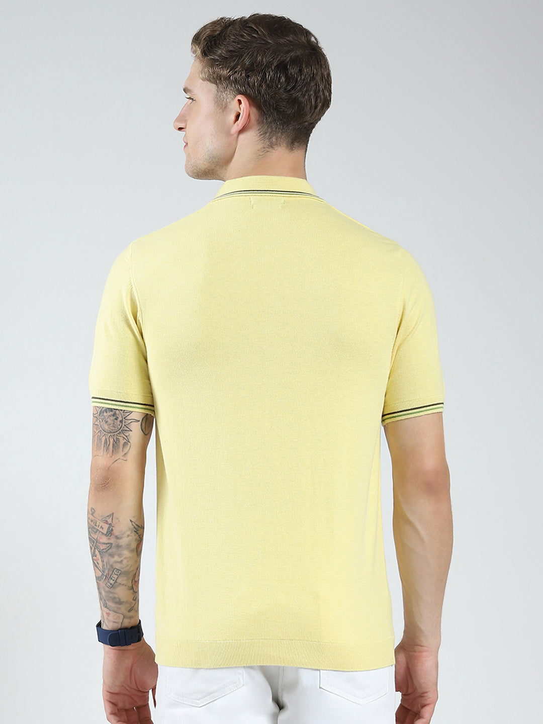 Luxuria Men Yellow Solid Collar Half Sleeve T-Shirt