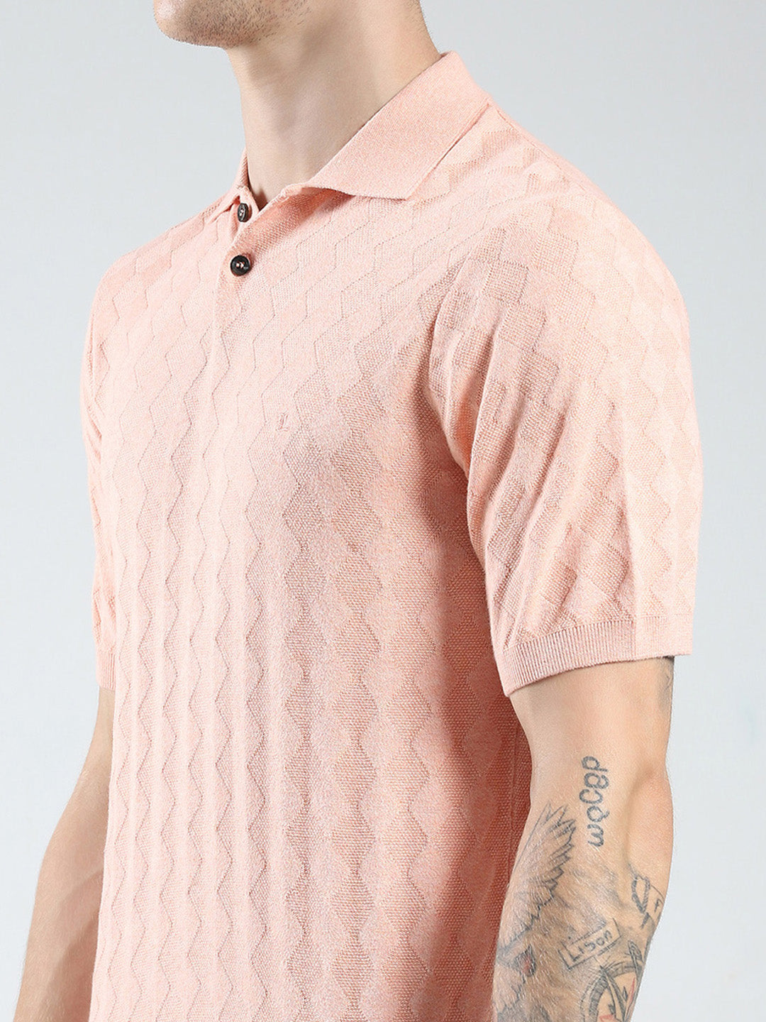 Luxuria Men Coral Self Design Collar Half Sleeve T-Shirt