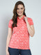 Women Coral Printed Collar Half Sleeve T-Shirt