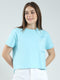 Women Blue Printed Round Neck Half Sleeve Top