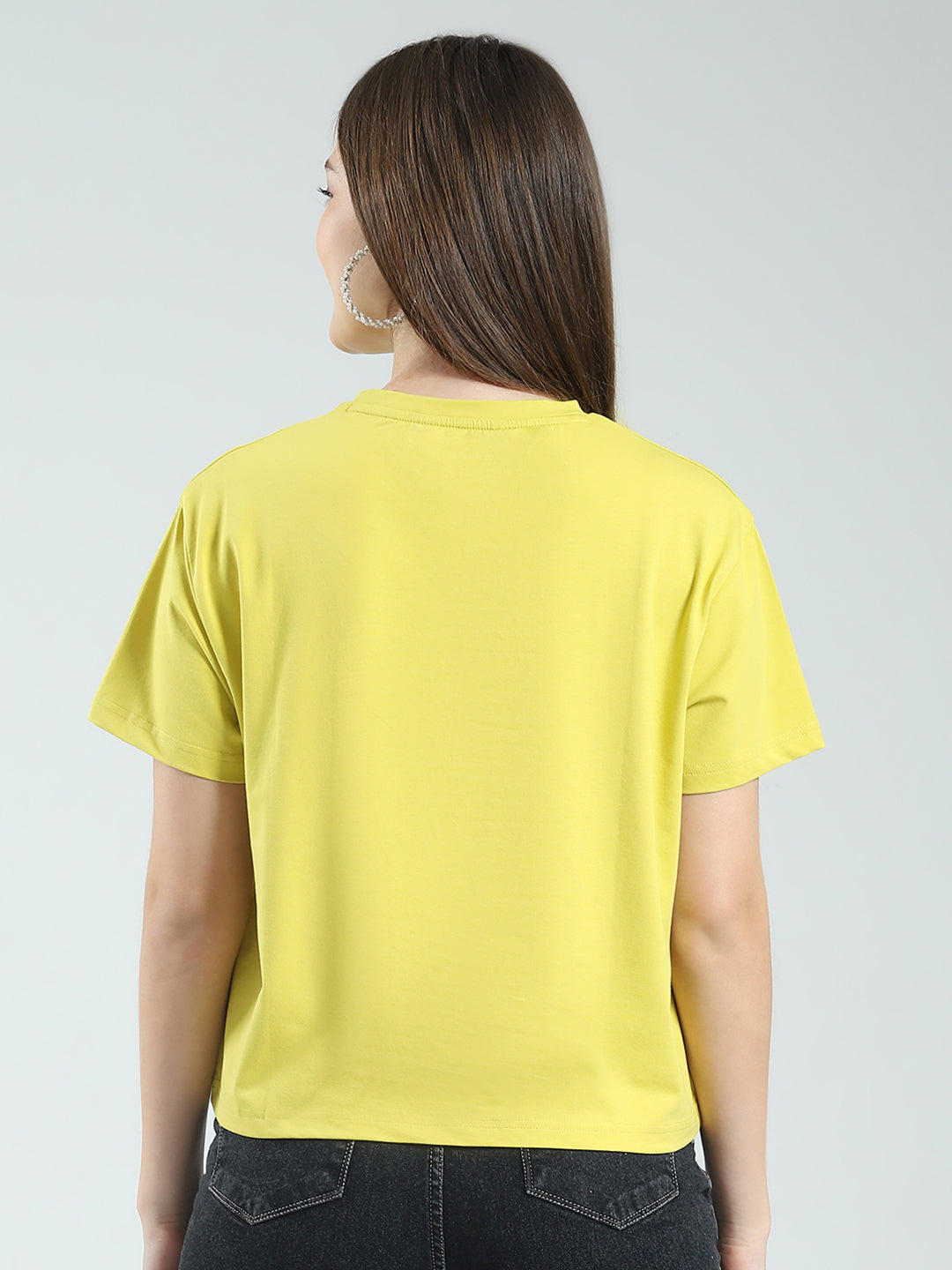 Women Mustard Printed Round Neck Half Sleeve Top