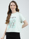 Women Green Printed Round Neck Half Sleeve Top