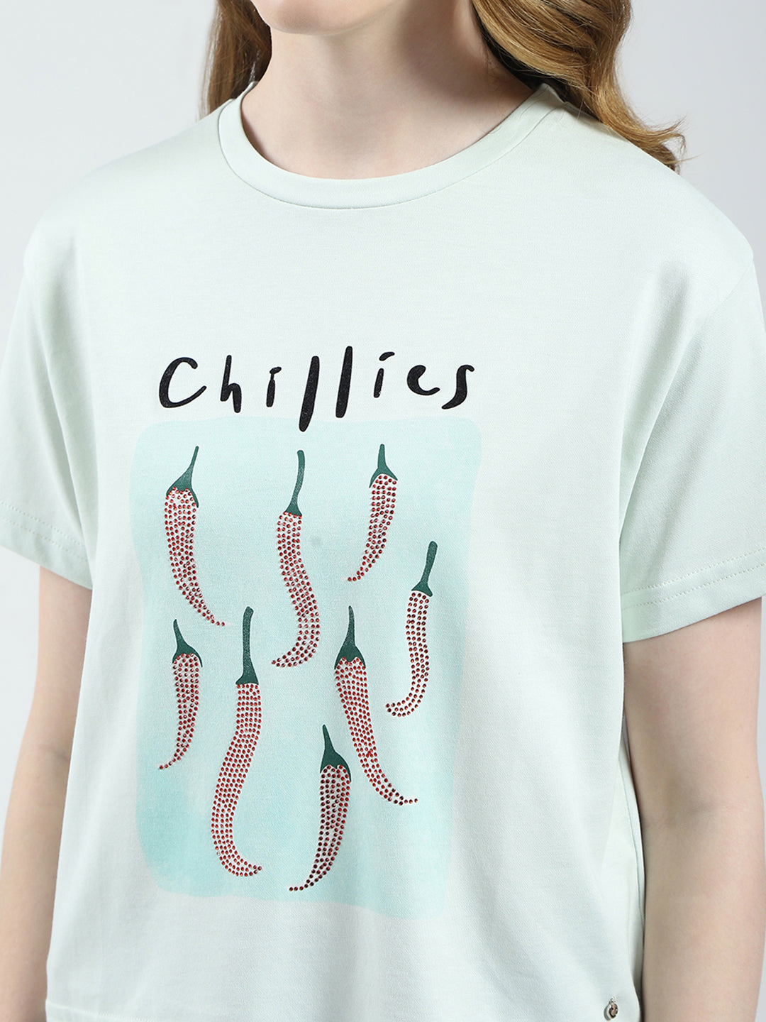 Women Green Printed Round Neck Half Sleeve Top