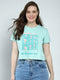 Women Green Printed Round Neck Half Sleeve Top