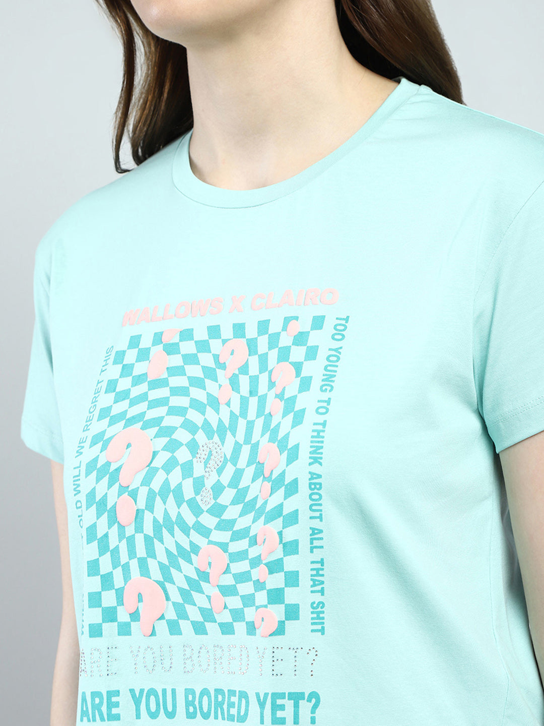 Women Green Printed Round Neck Half Sleeve Top