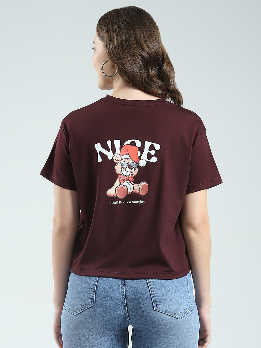 Women Burgundy Embroidered Round Neck Half Sleeve Top