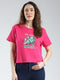 Women Magenta Printed Round Neck Half Sleeve Top