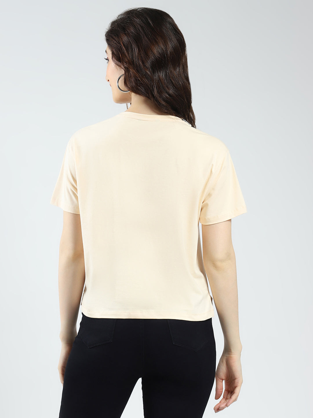 Women Beige Printed Round Neck Half Sleeve Top