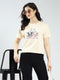 Women Beige Printed Round Neck Half Sleeve Top