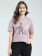 Women Purple Printed Round Neck Half Sleeve Top