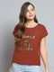 Women Brown Printed Round Neck Half Sleeve Top