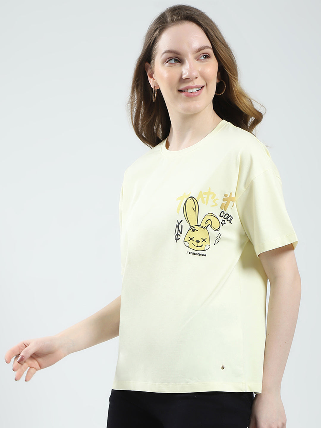 Women Yellow Printed Round Neck Half Sleeve Top