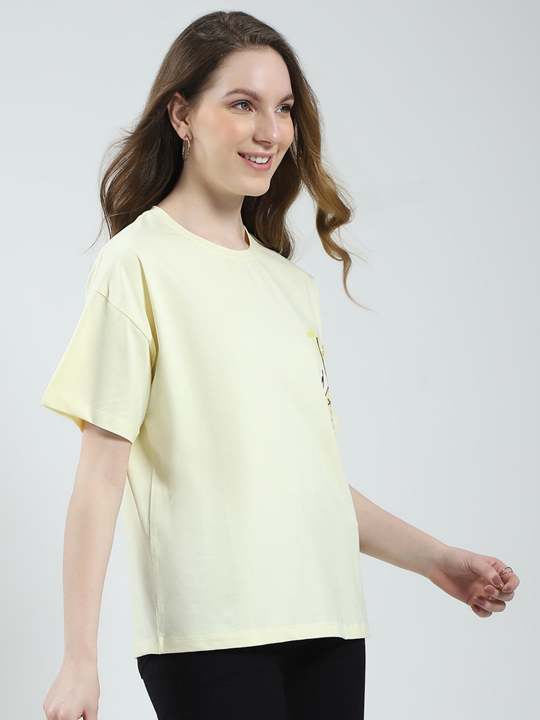 Women Yellow Printed Round Neck Half Sleeve Top