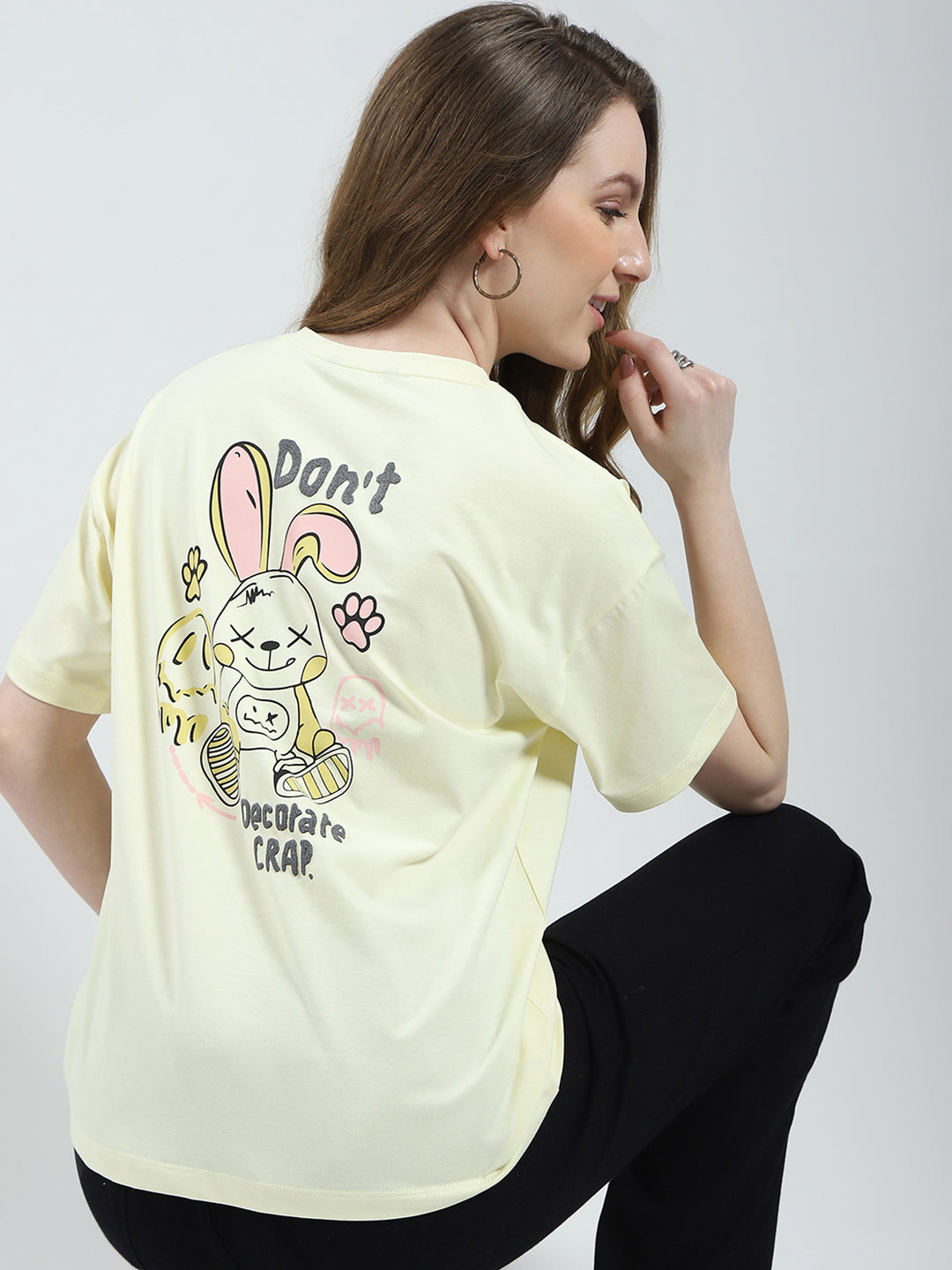 Women Yellow Printed Round Neck Half Sleeve Top