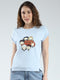 Women Blue Printed Round Neck Half Sleeve Top