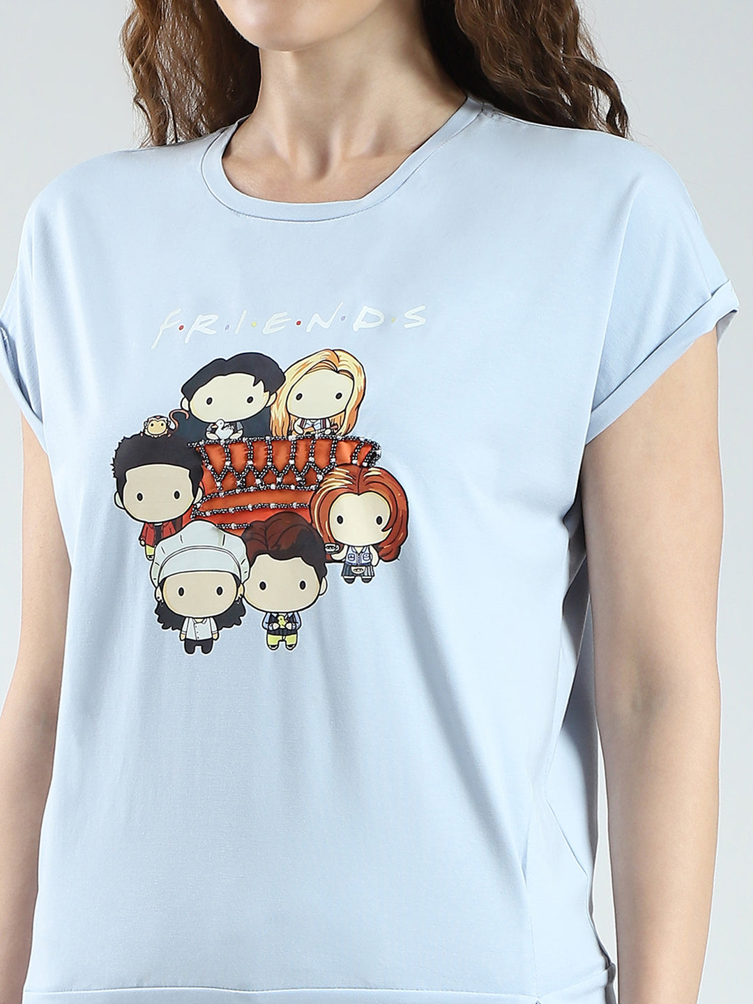 Women Blue Printed Round Neck Half Sleeve Top