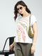 Women Off White Printed Round Neck Half Sleeve Top