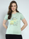 Women Green Printed Round Neck Half Sleeve Top