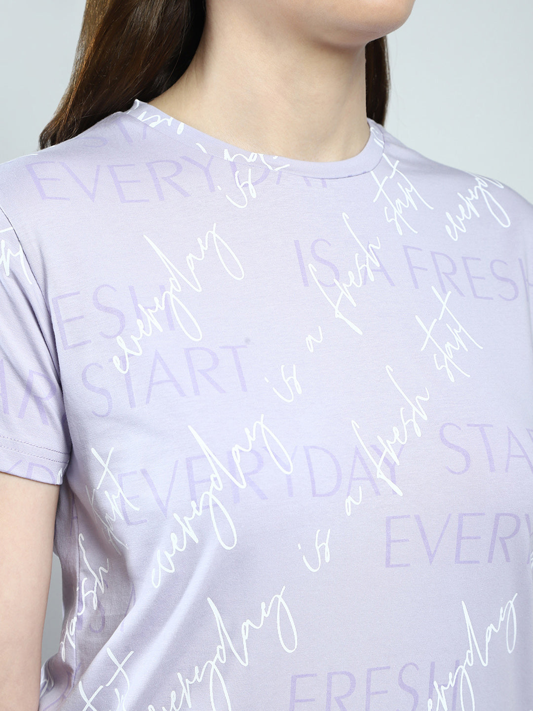 Women Purple Printed Round Neck Half Sleeve Top