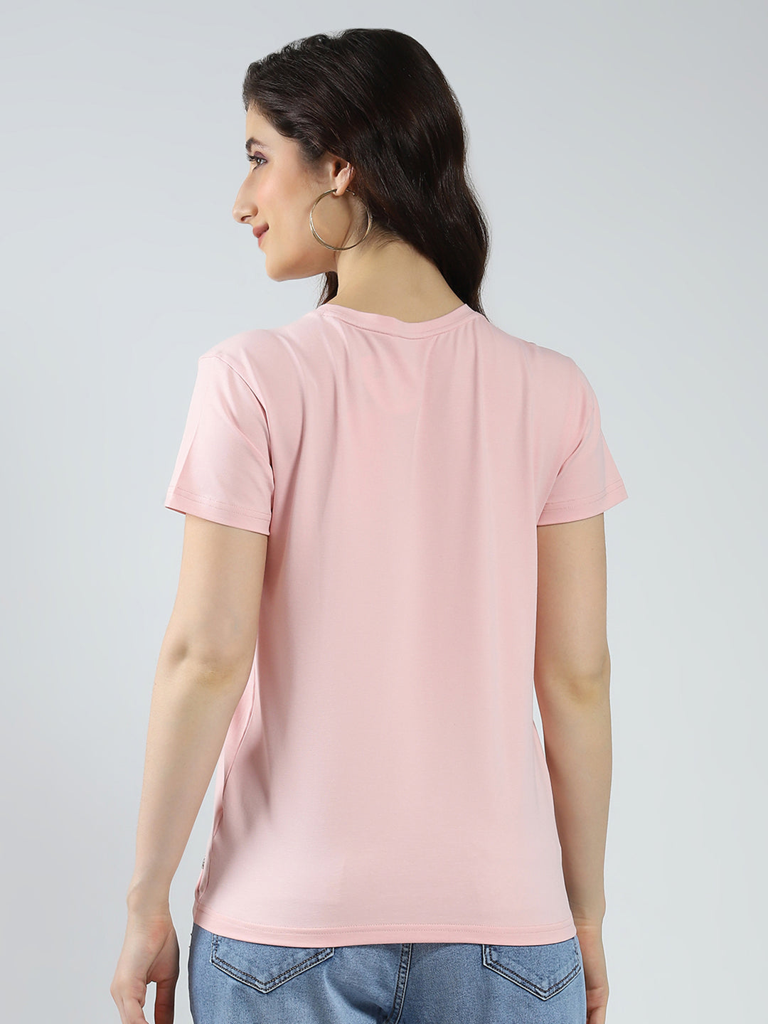 Women Pink Printed Round Neck Half Sleeve Top