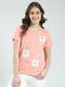 Women Peach Printed Round Neck Half Sleeve Top