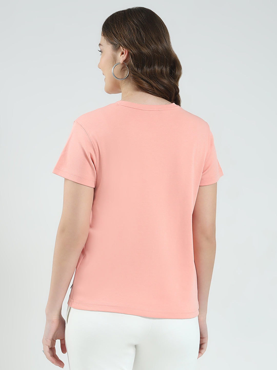 Women Peach Printed Round Neck Half Sleeve Top
