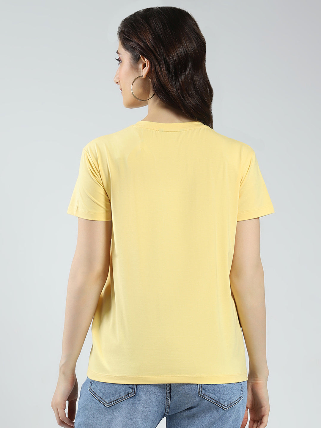 Women Yellow Printed Round Neck Half Sleeve Top